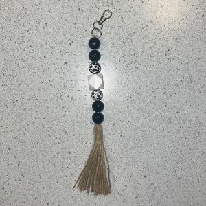 Black and white cow print tassel keychain!